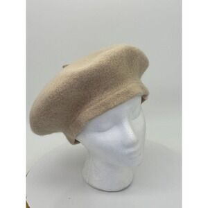 Beige Knit Wool Blend Stretch Tam Beret Cap Hat Light